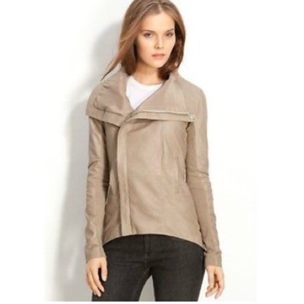 VEDA Stevie leather moto high low Women's Tan Jacket size medium